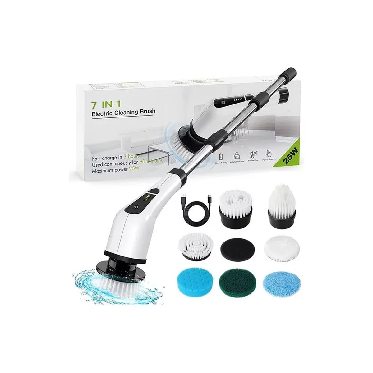 GENERICO - Cepillo 7 En 1 De Limpieza Eléctrico Giratorio Recargable