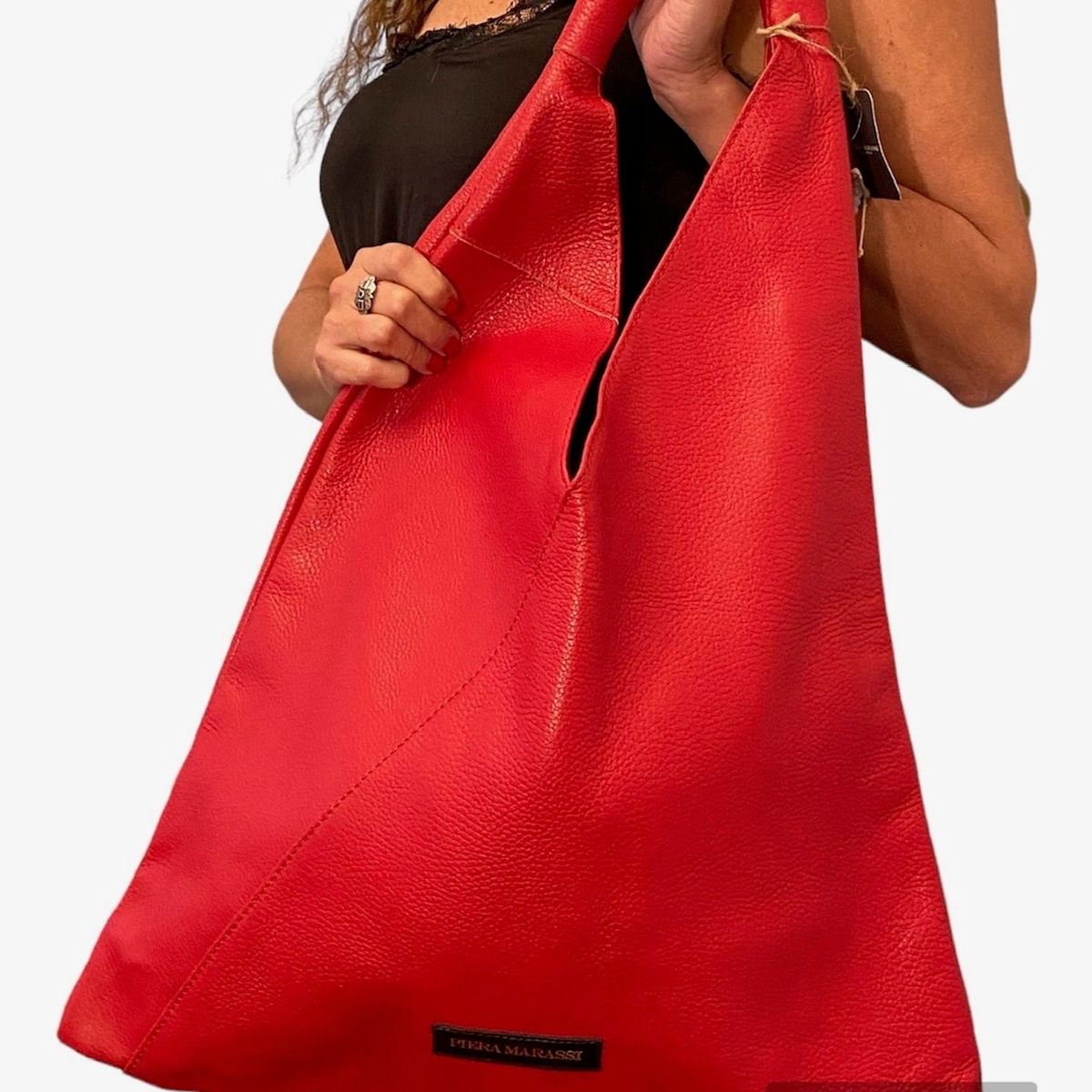 PIERA MARASSI - Cartera Piera Marassi cuero natural genuino Modelo Roberta roja