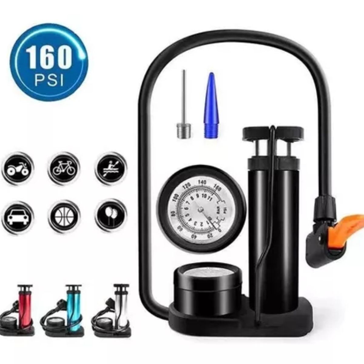 GENERICO - Bombín De Pie Profesional Multiuso Bicicletabalones 160psi