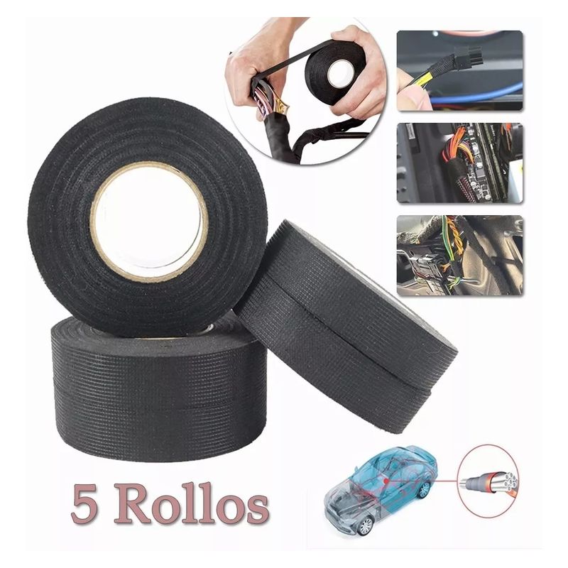 KUANGYE - Pack 5 Cinta Tela Arnés Cableado Audio Automotriz 15 Metros