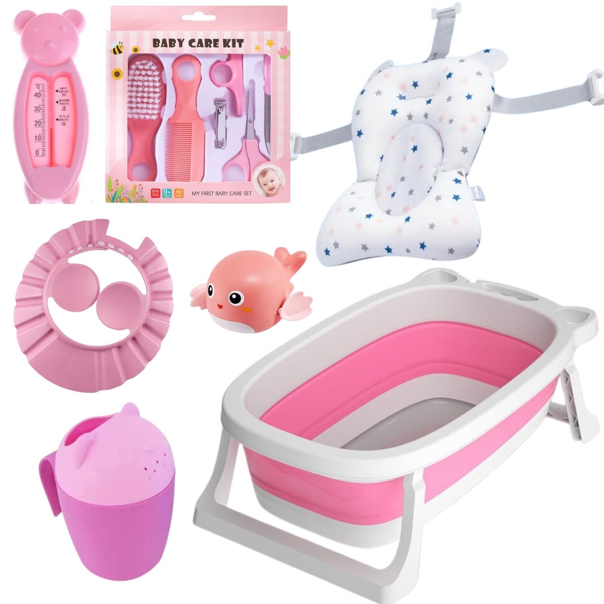 GENERICO - Bañera Tina Plegable Para Bebe + Accesorios Rosada