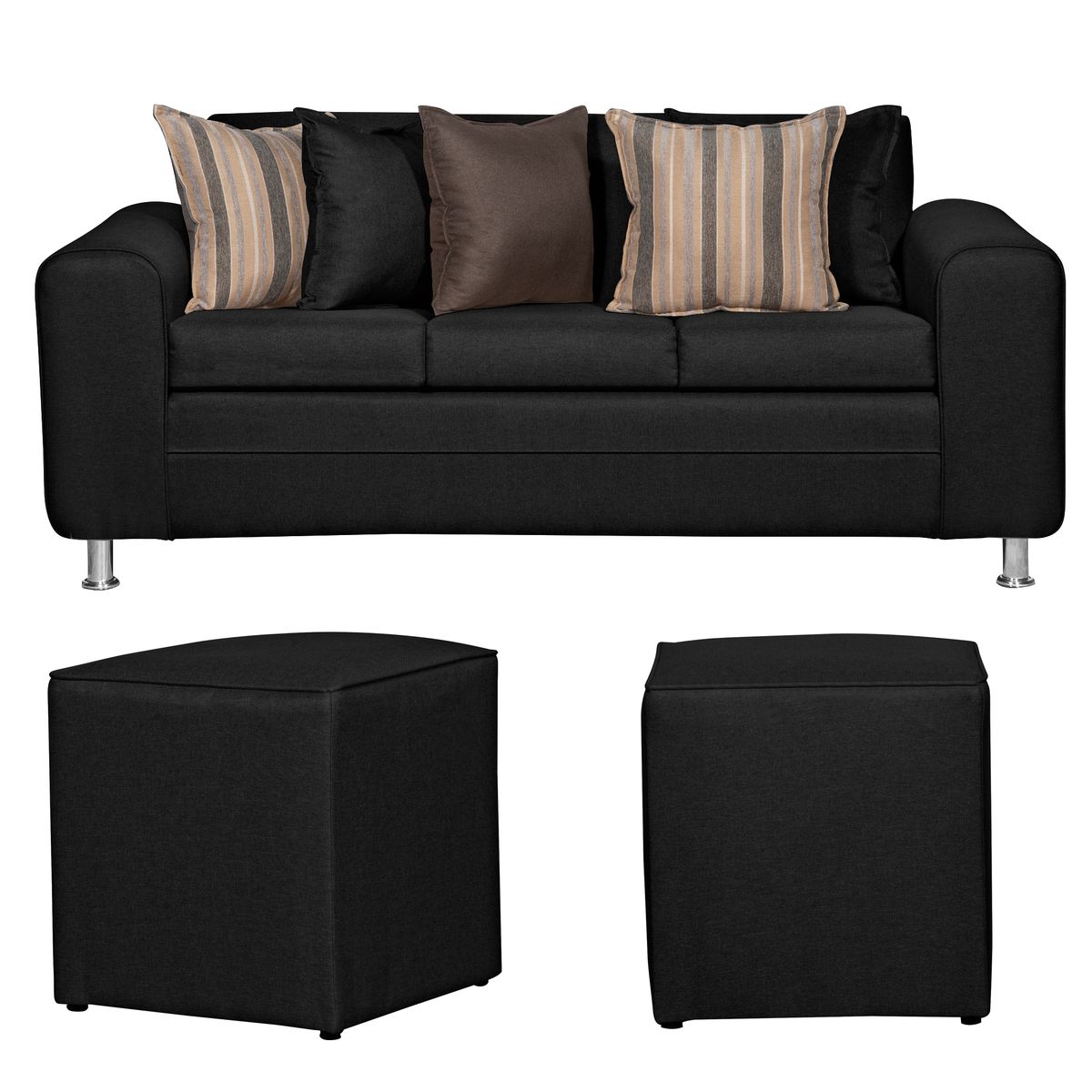 RUZAM MOBEL - SOFA LEGEND 3 CUERPOS Y DOS POUF  NEGRO