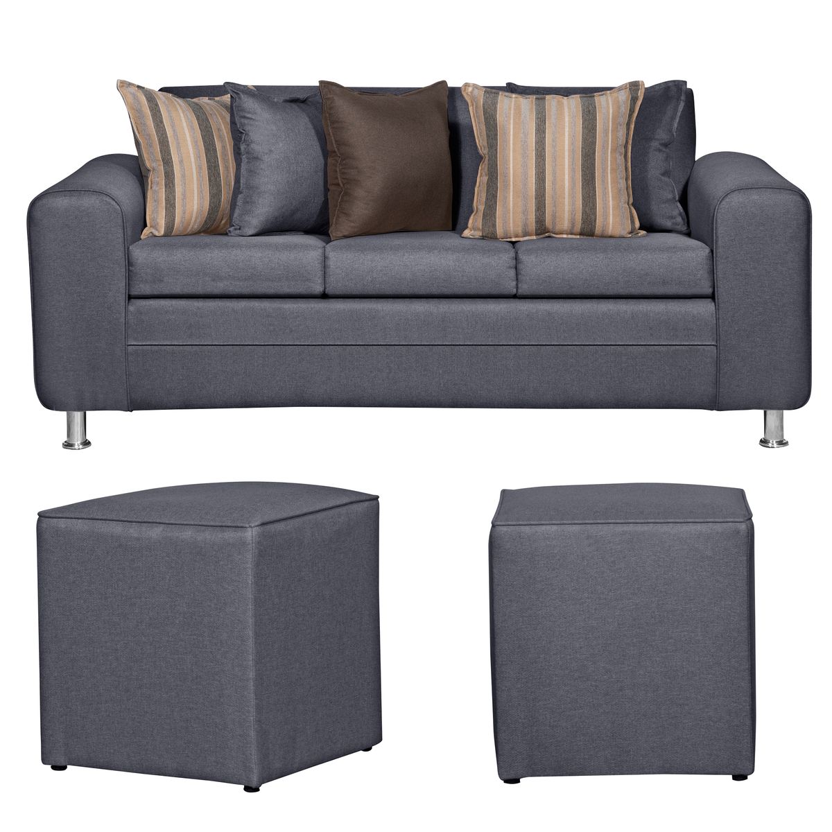 RUZAM MOBEL - SOFA LEGEND 3 CUERPOS Y DOS POUF  GRIS