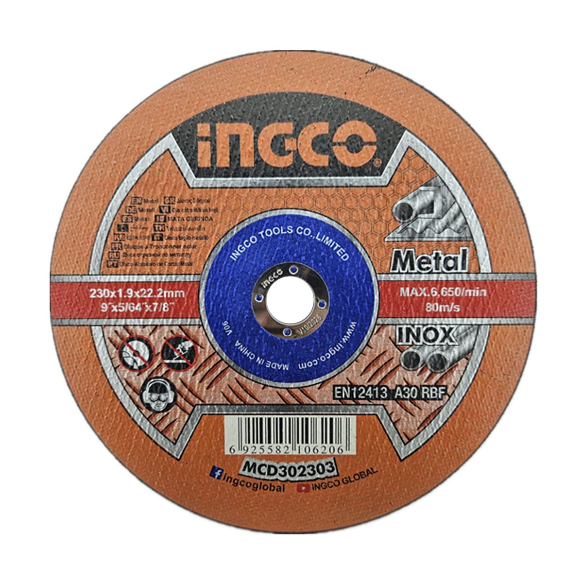 INGCO - Disco Corte Metal Acero Inoxidable Plano 230mm Mcd302303