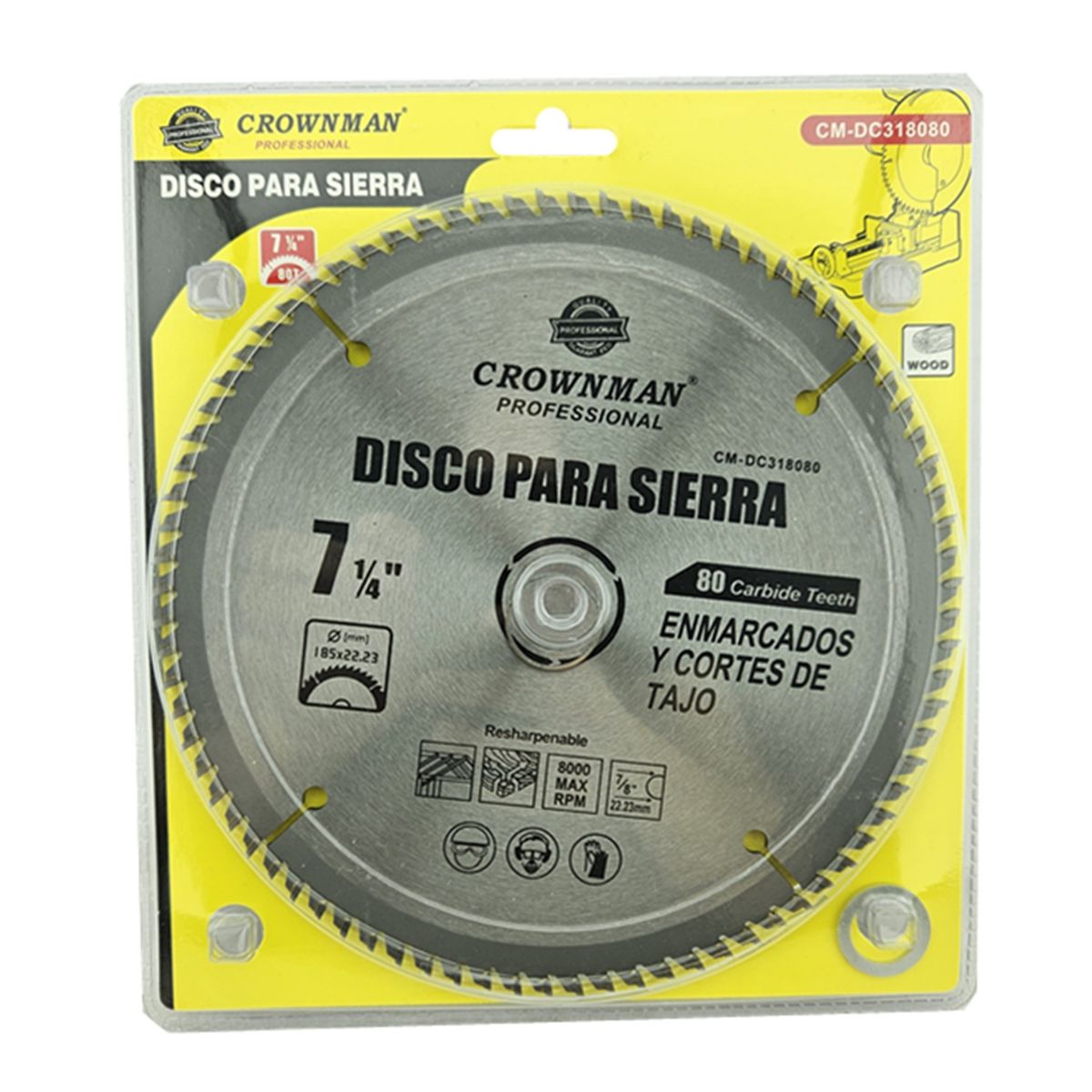 GENERICO - Disco De Corte Sierra 7 14 185mm 80 Dientes Crownman