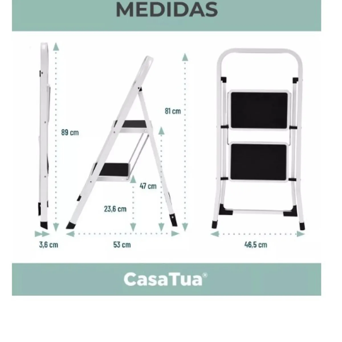 GENERICO - Escalera Multiuso 2 Peldaños Color Negro/Blanco