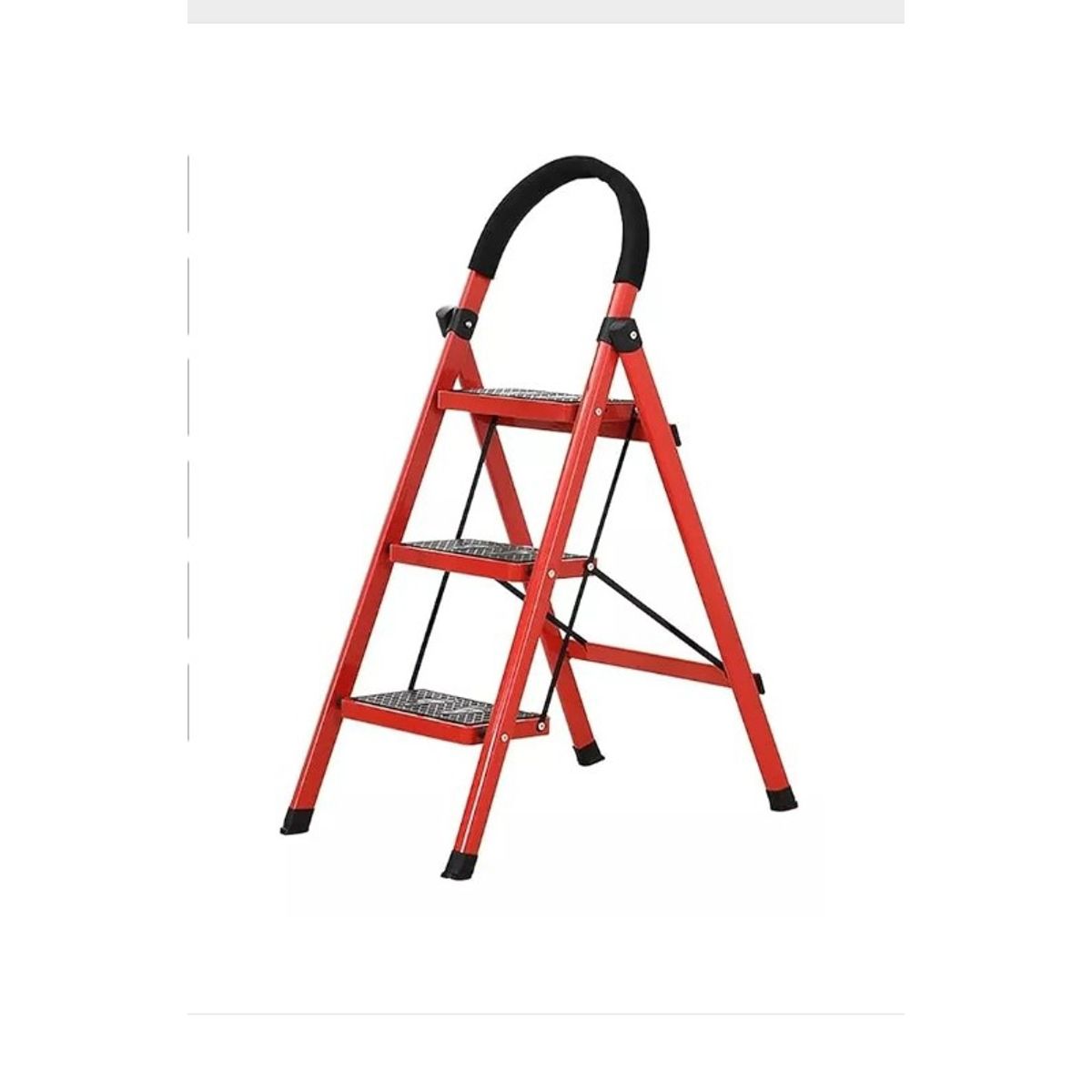 GENERICO - Escalera Antideslizante 3 Escalones Peldaño Amplio Plegable Color Rojo