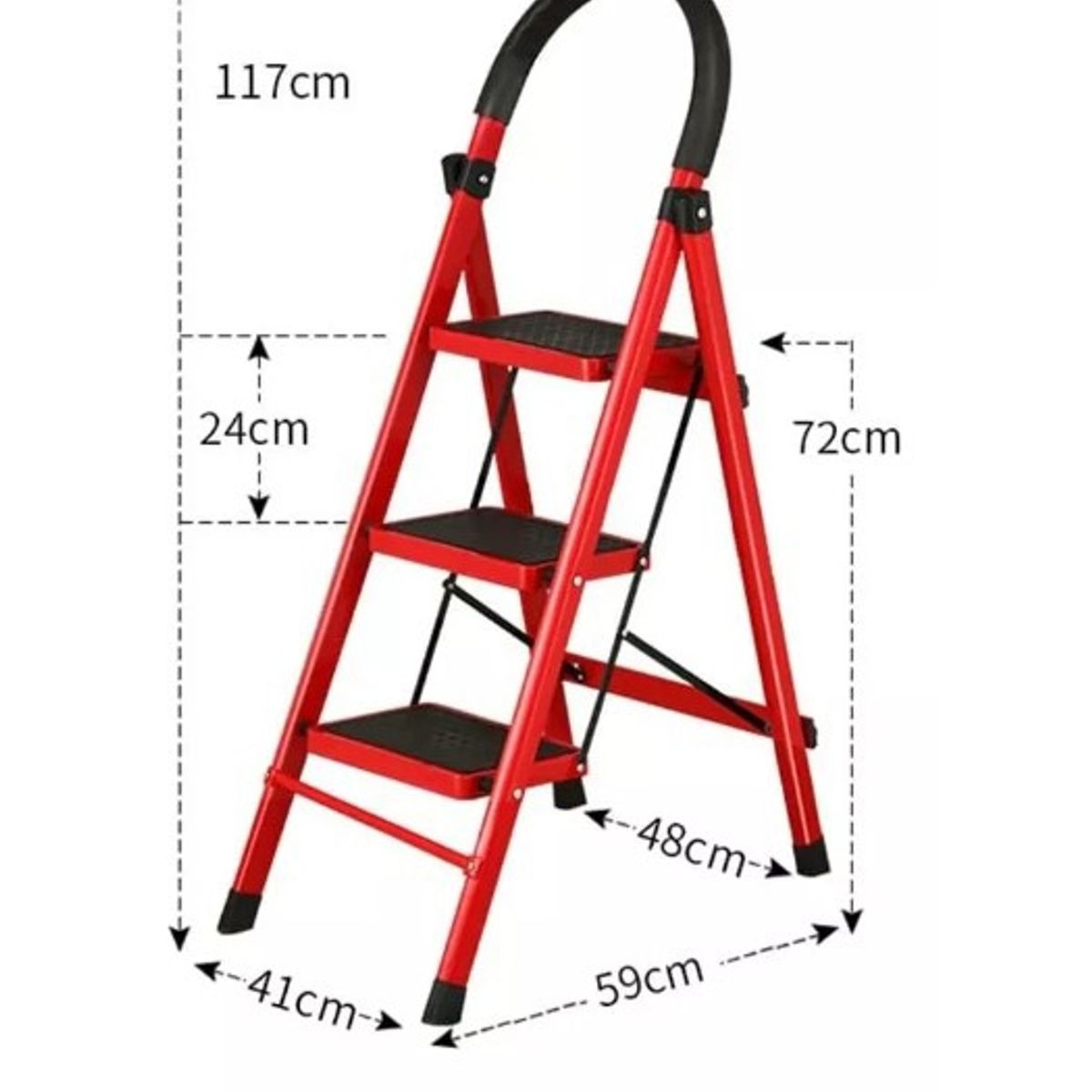 GENERICO - Escalera Antideslizante 3 Escalones Peldaño Amplio Plegable Color Rojo