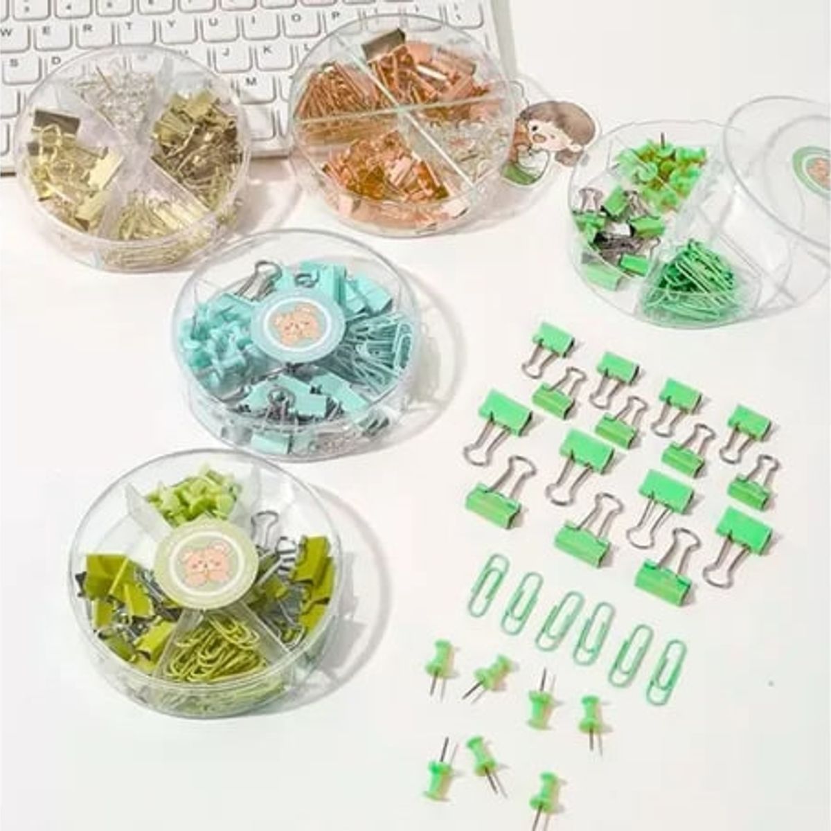 OSITO - Kit Oficina Kawaii 144 Piezas: Tachuelas, Clips, Grapadoras