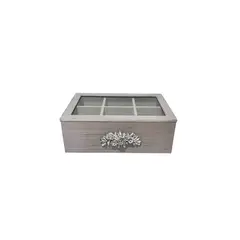 GENERICO - Caja De Té Mediana De Madera 6 Espacios Con Diseños Flores M