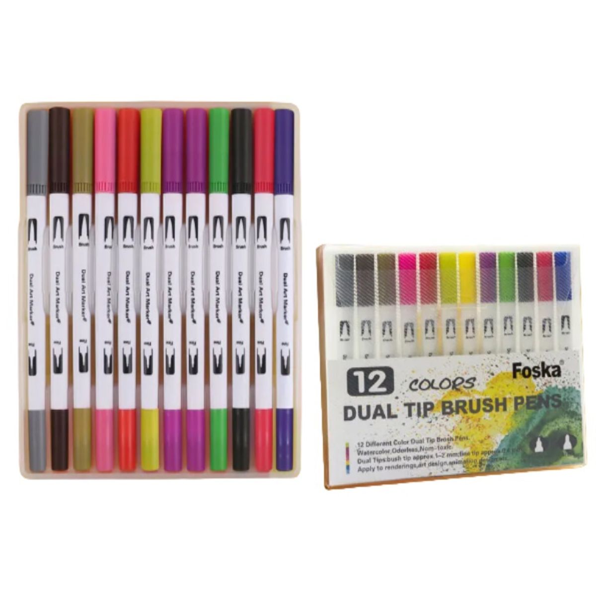 FOSKA - Set 12 lettering marcadores doble punta pincel brush