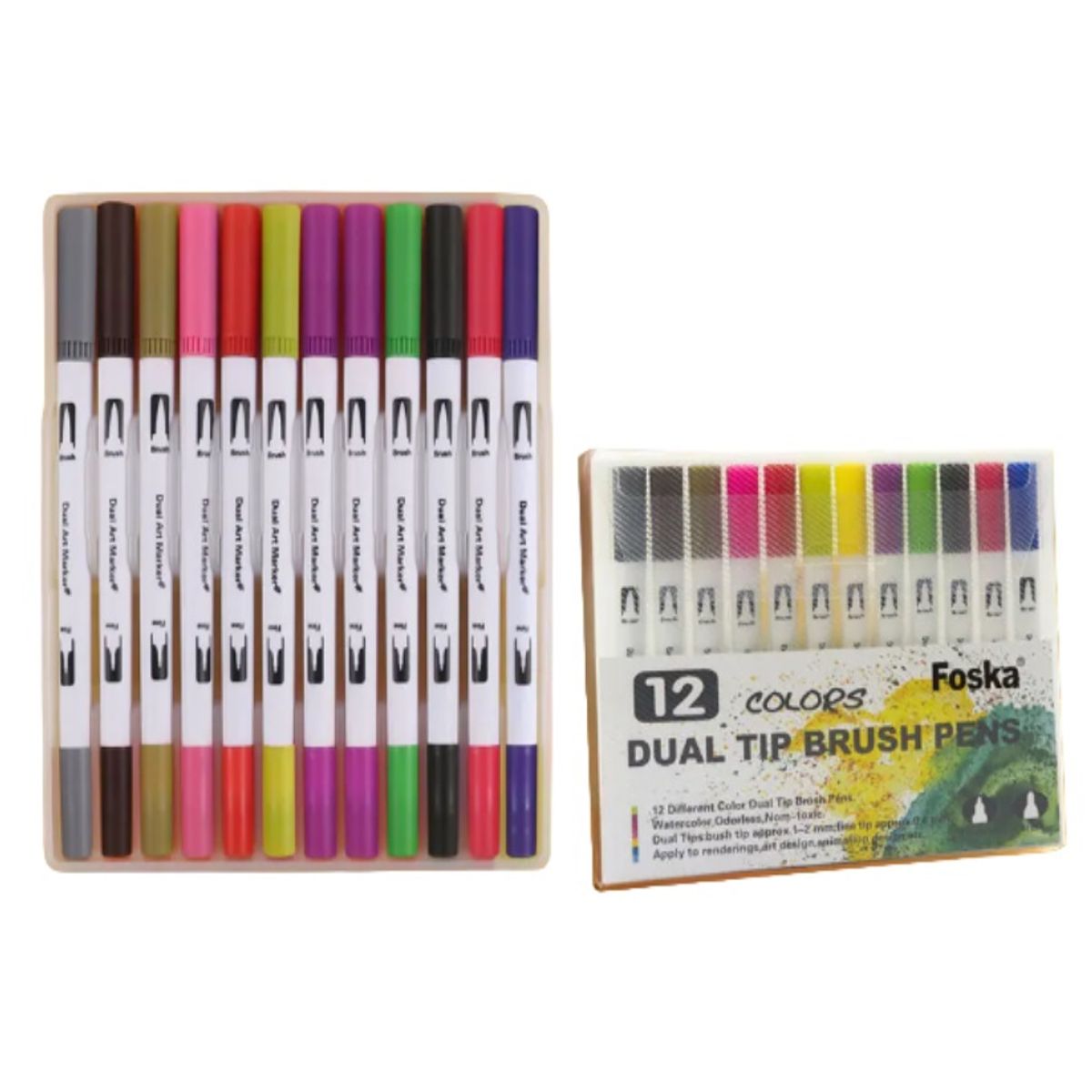 FOSKA - Set 12 lettering marcadores doble punta pincel brush