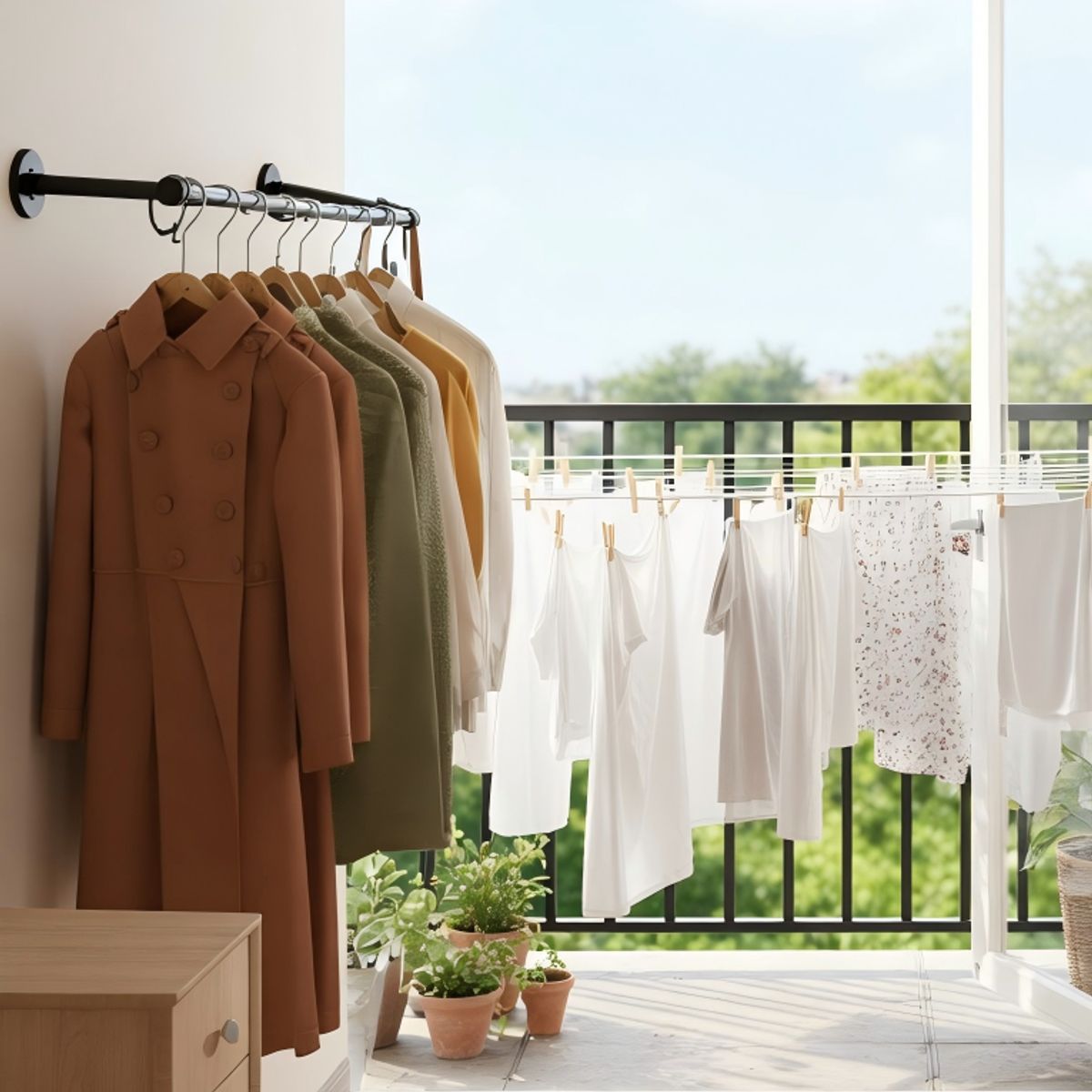 AIZO - 185cm Perchero De Pared Estante De Metal Para Ropa Multiusos