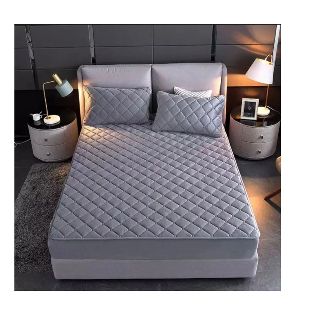 GENERICO - Cubre Colchón 2 Plazas Impermeable Más Fundas Para Almohadas Gris