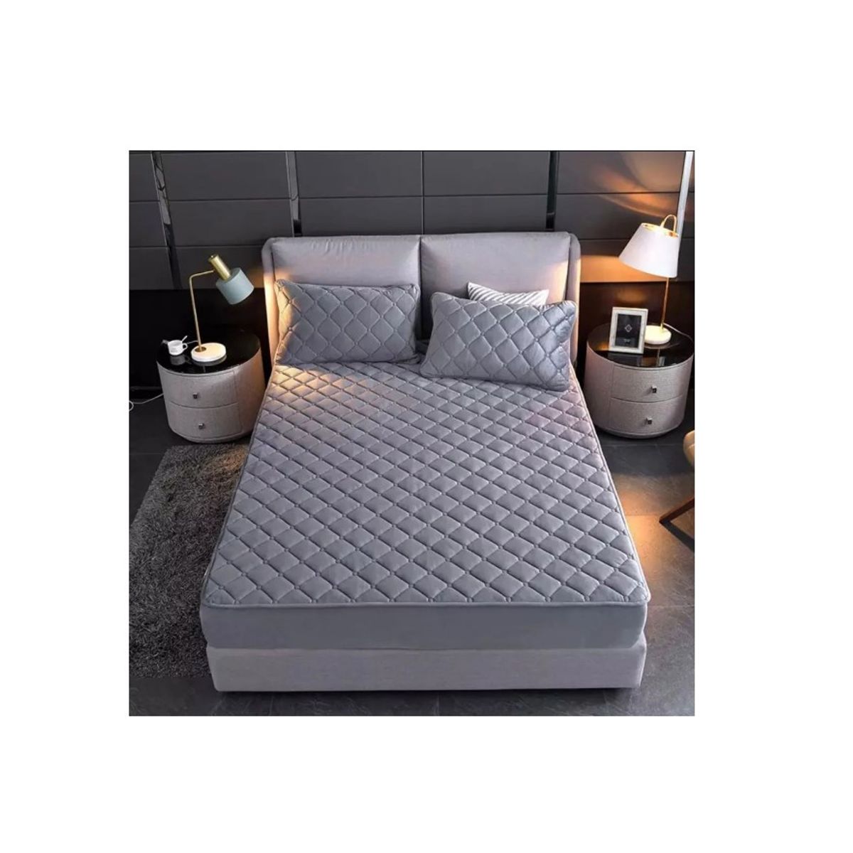 GENERICO - Cubre Colchón 2 Plazas Impermeable Más Fundas Para Almohadas Gris