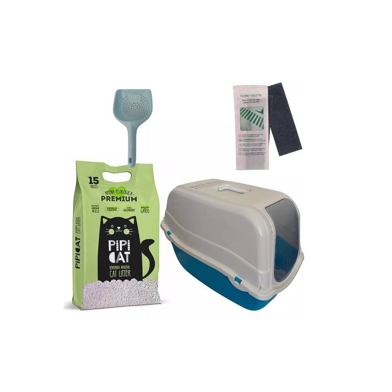 GENERICO - Baño Sanitario Romeo Para Gatos +1 Filtro+1 Pala+15 Kg Arena