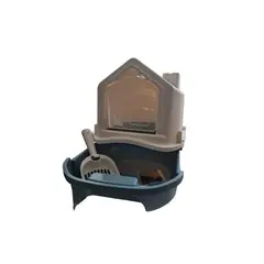 GENERICO - Caja De Arena Para Gatos Semicerrada Plegable Mascotas Azul.