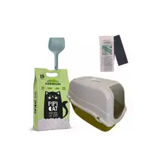 GENERICO - Baño Romeo Gatos 1 Filtro1 Pala15 Kg Arena Verde Olivo.