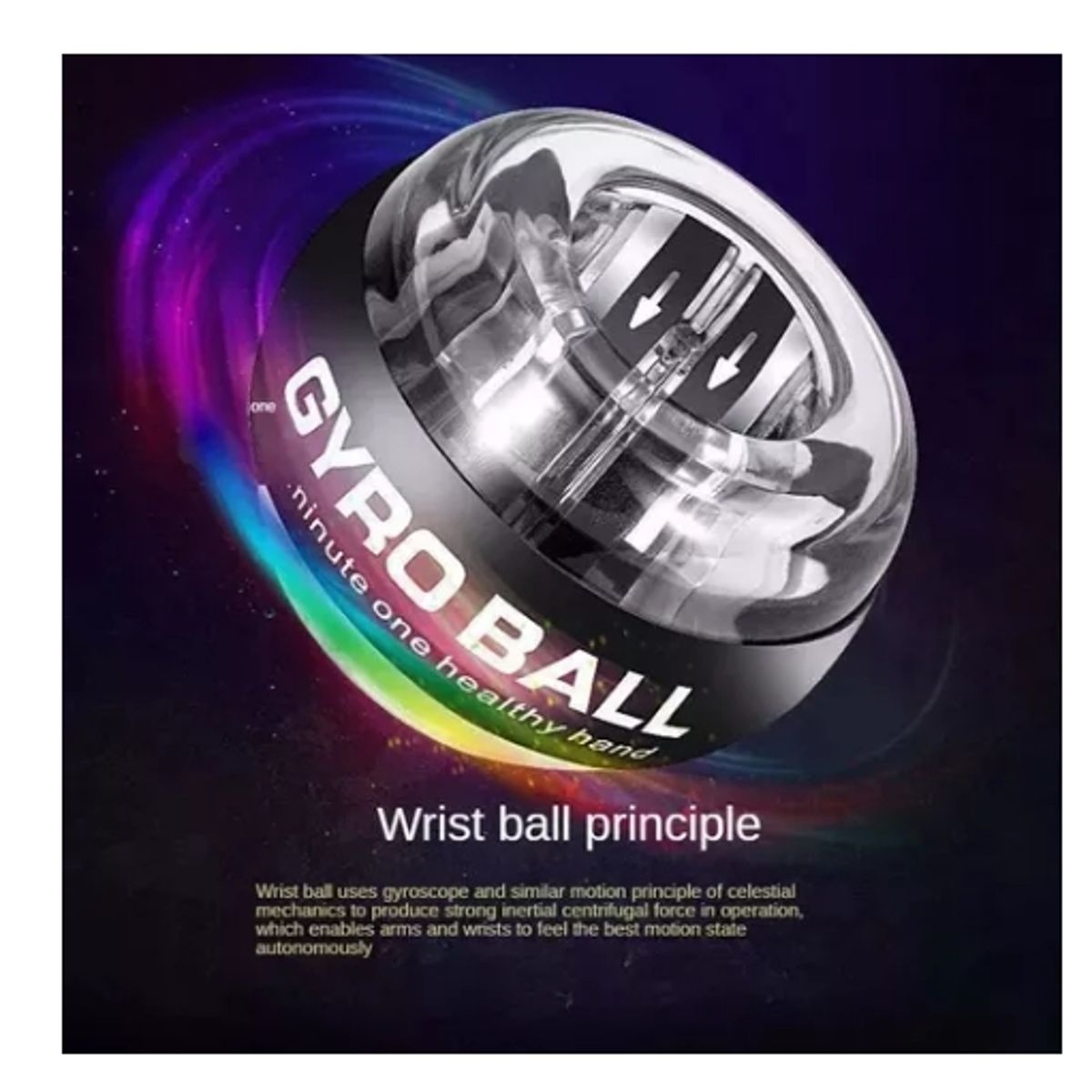 GENERICO - Ejercitador Powerball Giroscopio Led Ejercicio Brazo Negro