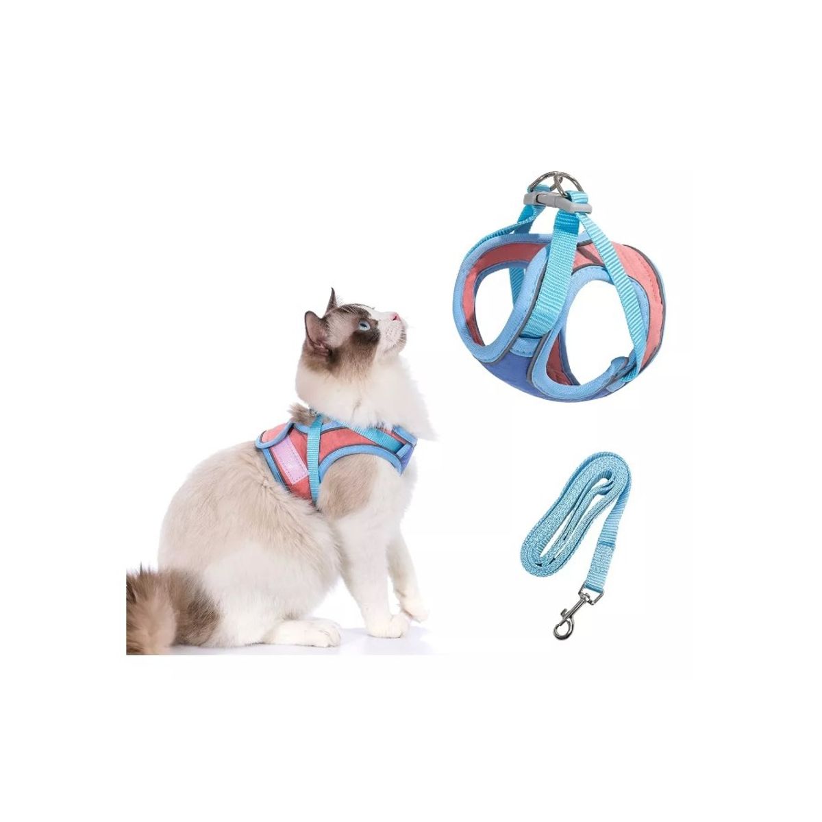 GENERICO - Arnés Y Correa Ultra Ligero Anti-escape Gato Azul Talla L