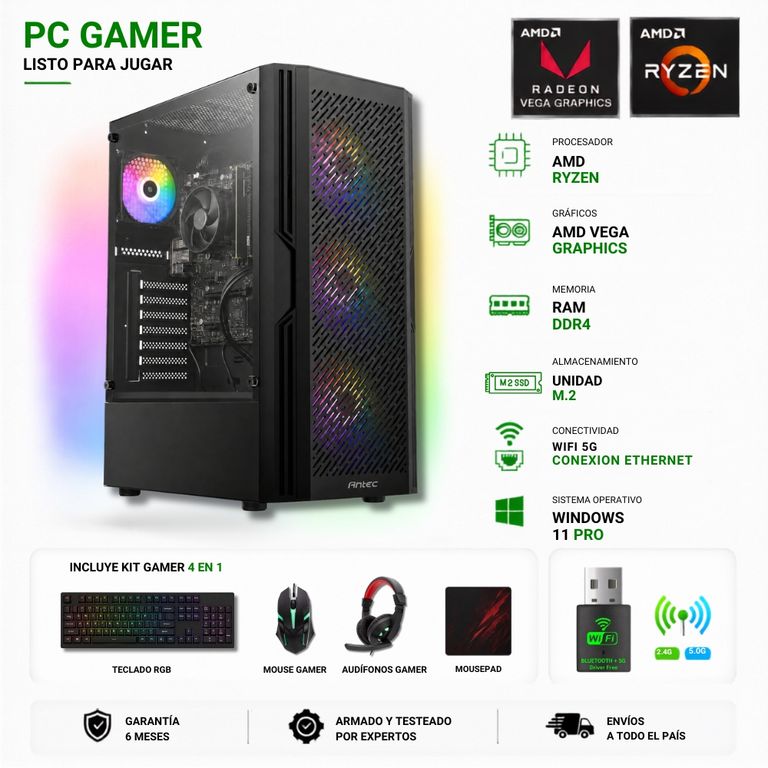Pc Gamer AMD Ryzen 5 5600GT - 16GB Ram - Vega 7 - 480GB - Wifi - AX20