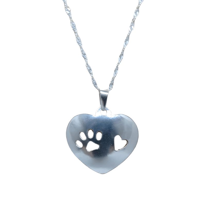 GENERICO - Collar de Plata Corazón y Huellita de Perro