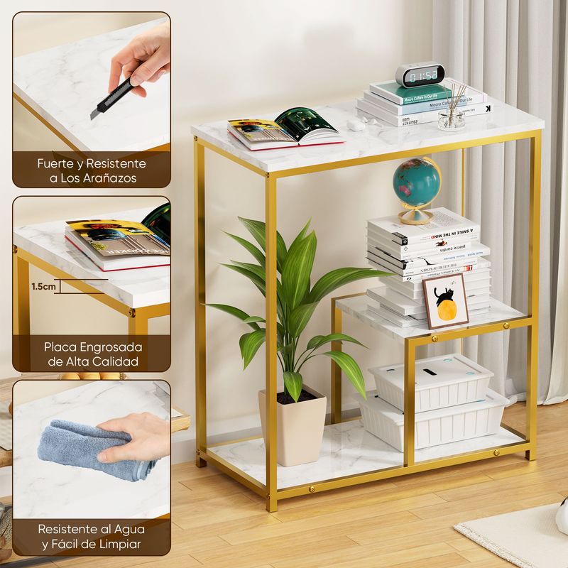 AIZO - Mesa Auxiliar Estrecha Con Estantes De Almacenamiento 60x30 blanco