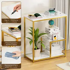 AIZO - Mesa Auxiliar Estrecha Con Estantes De Almacenamiento 60x30 blanco