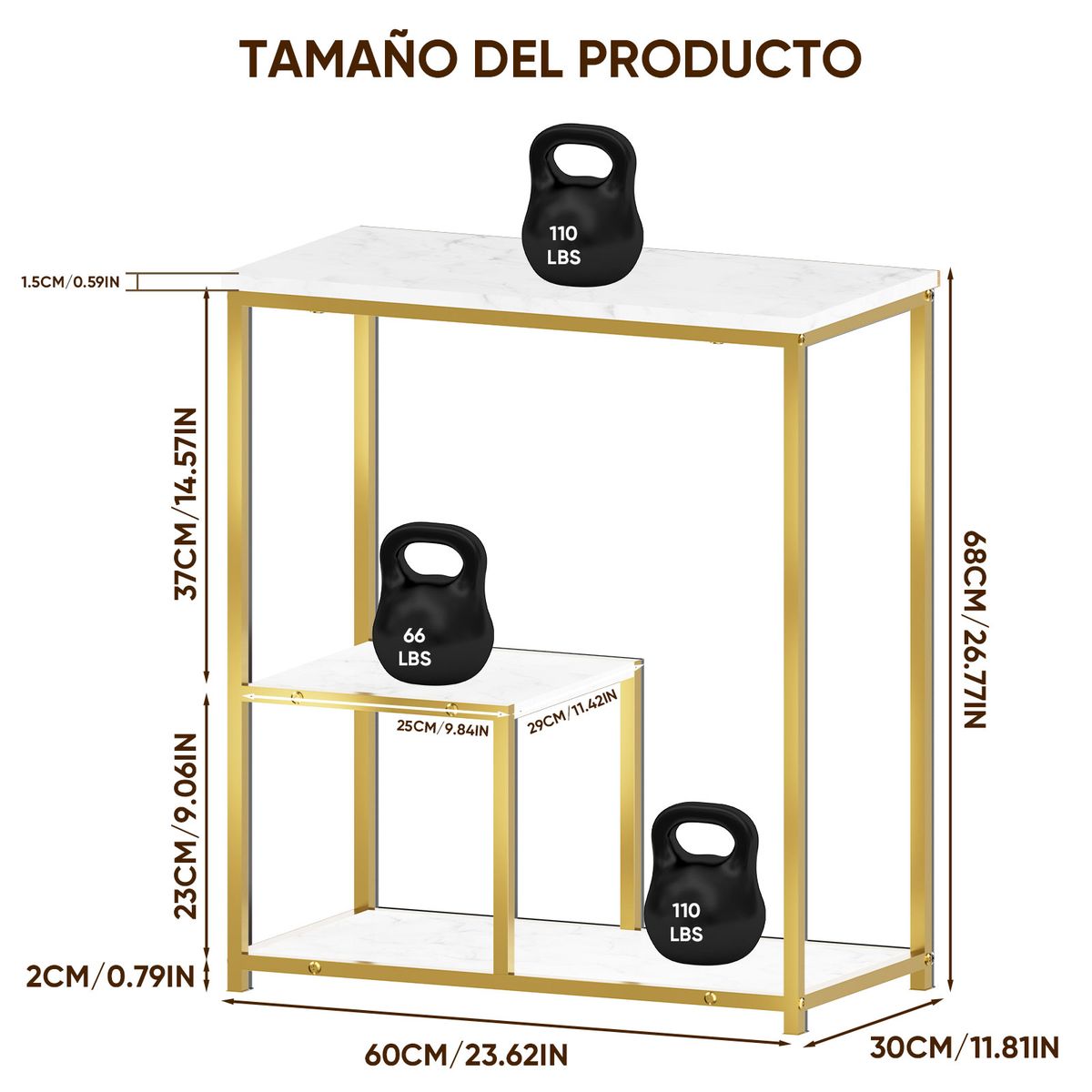 AIZO - Mesa Auxiliar Estrecha Con Estantes De Almacenamiento 60x30 blanco