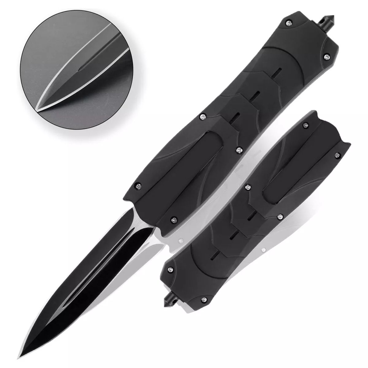 KUANGYE - Cuchillo Automático Apertura Frontal Con Hoja De Doble Filo