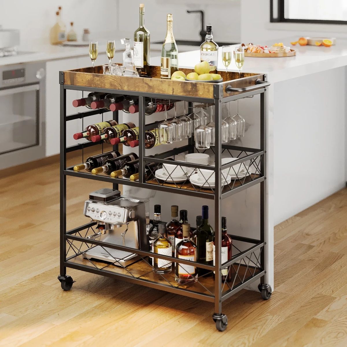 AIZO - AIZO Carrito Cocina 80cm Móvil Acero o Café Gran Espacio De Almacenaje