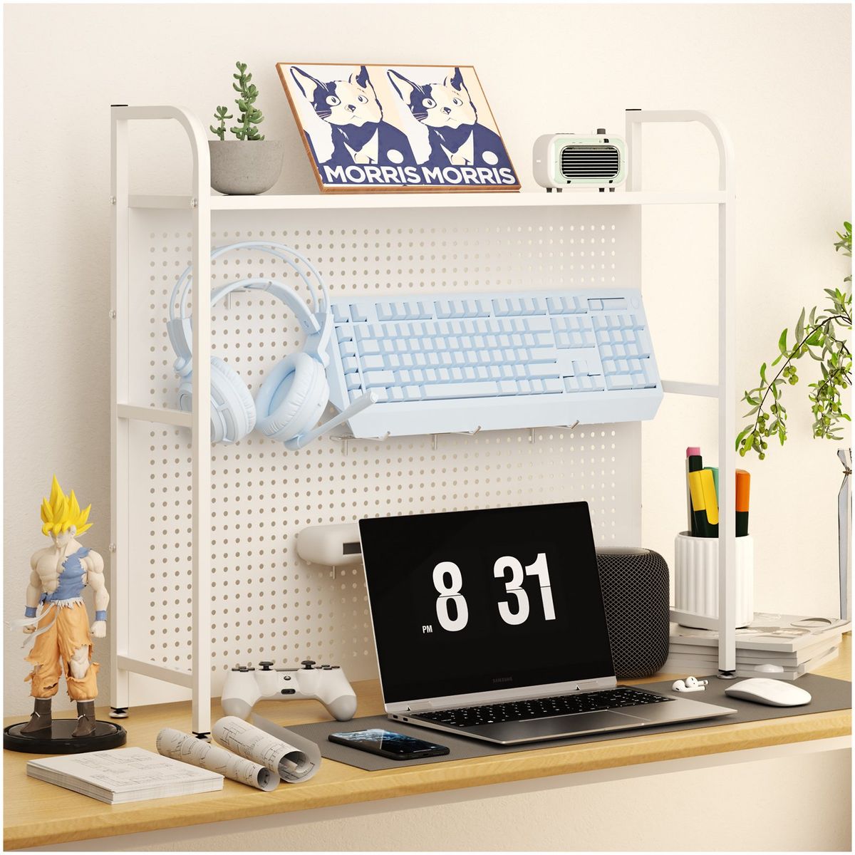 AIZO - Estante de Almacenamiento de Escritorio con Panel Perforado y 6Ganchos
