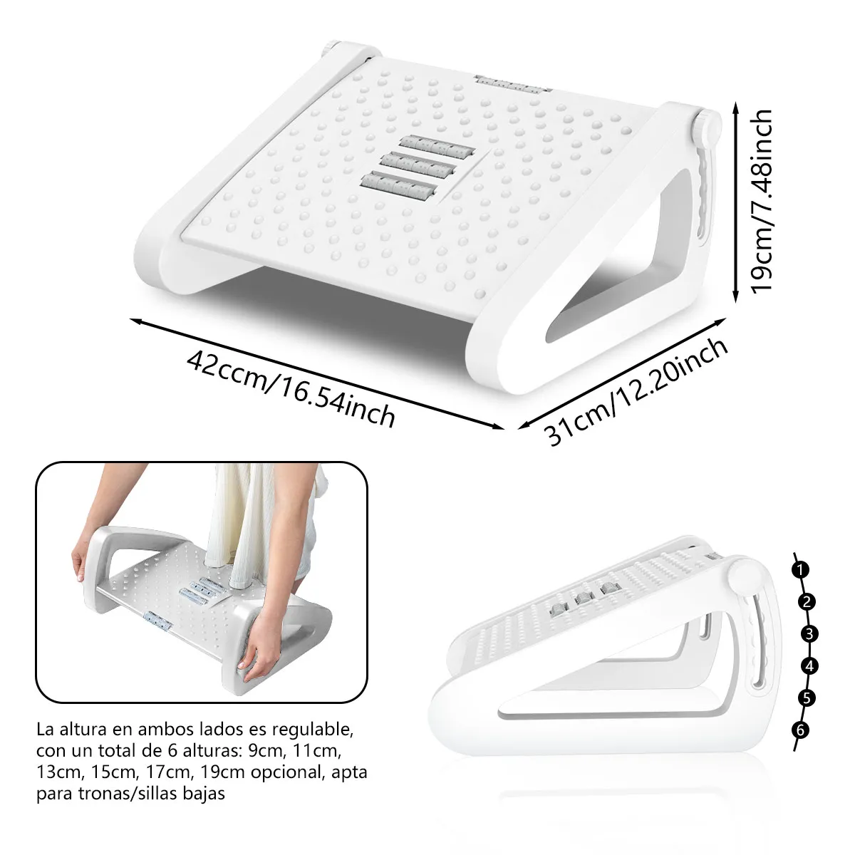 AIZO - AIZO Banco Pies 6 Alturas Preventivo Postura blanco en Casa o Trabajo