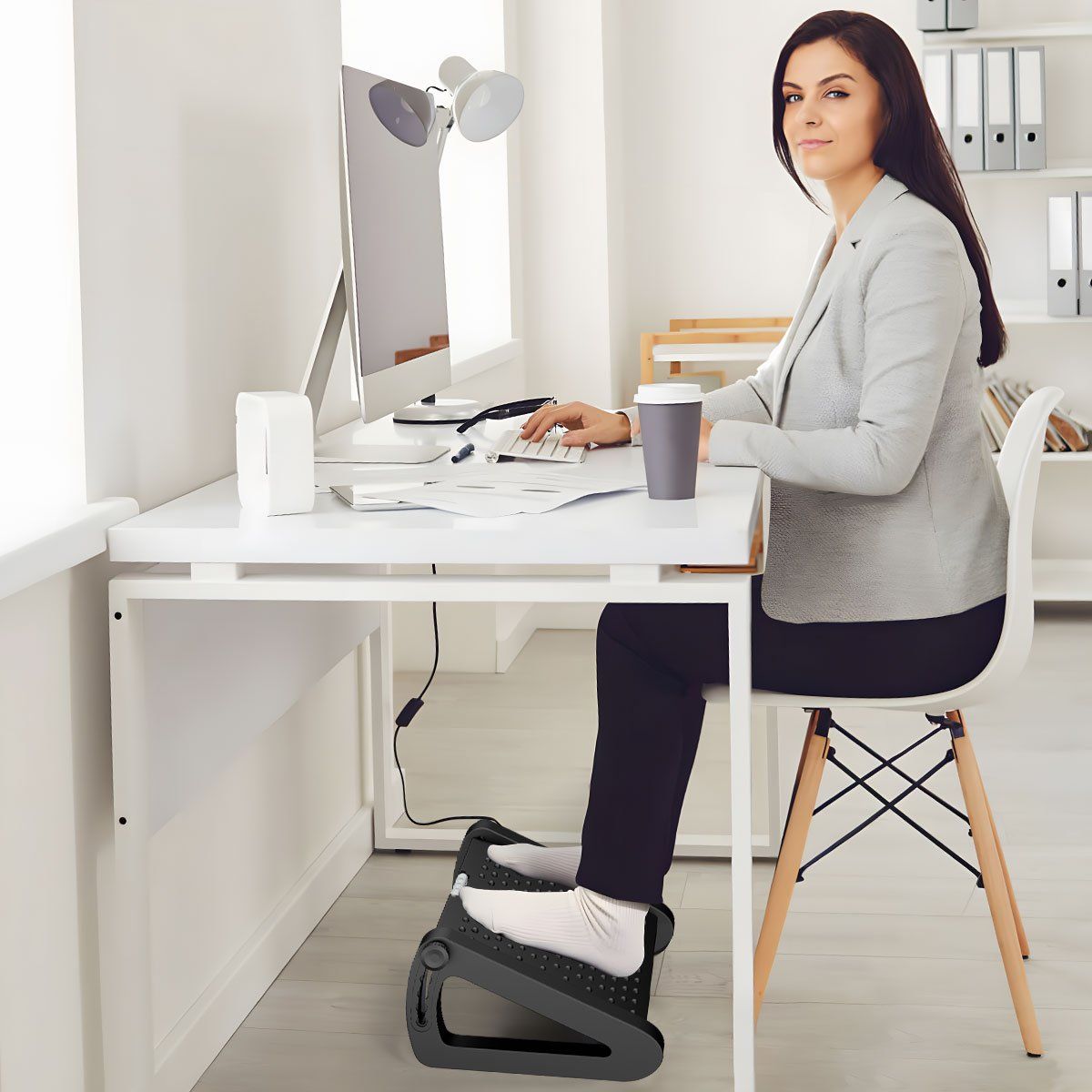 AIZO - AIZO Reposapiés Oficina Triangular Ajustable Antideslizante Negro