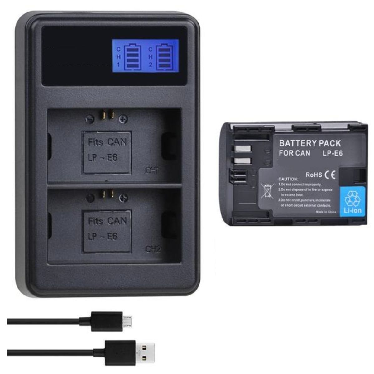 GENERICO - BATERÍA LP-E6 + CARGADOR DOBLE LC-E6 ALTERNATIVO CANON