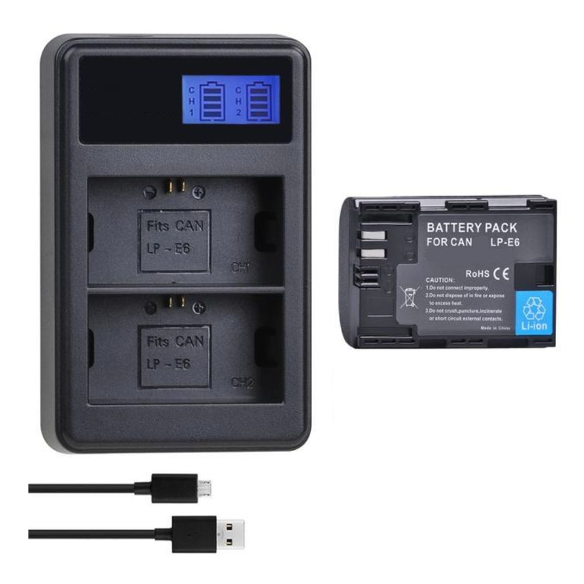 GENERICO - BATERÍA LP-E6 + CARGADOR DOBLE LC-E6 ALTERNATIVO CANON