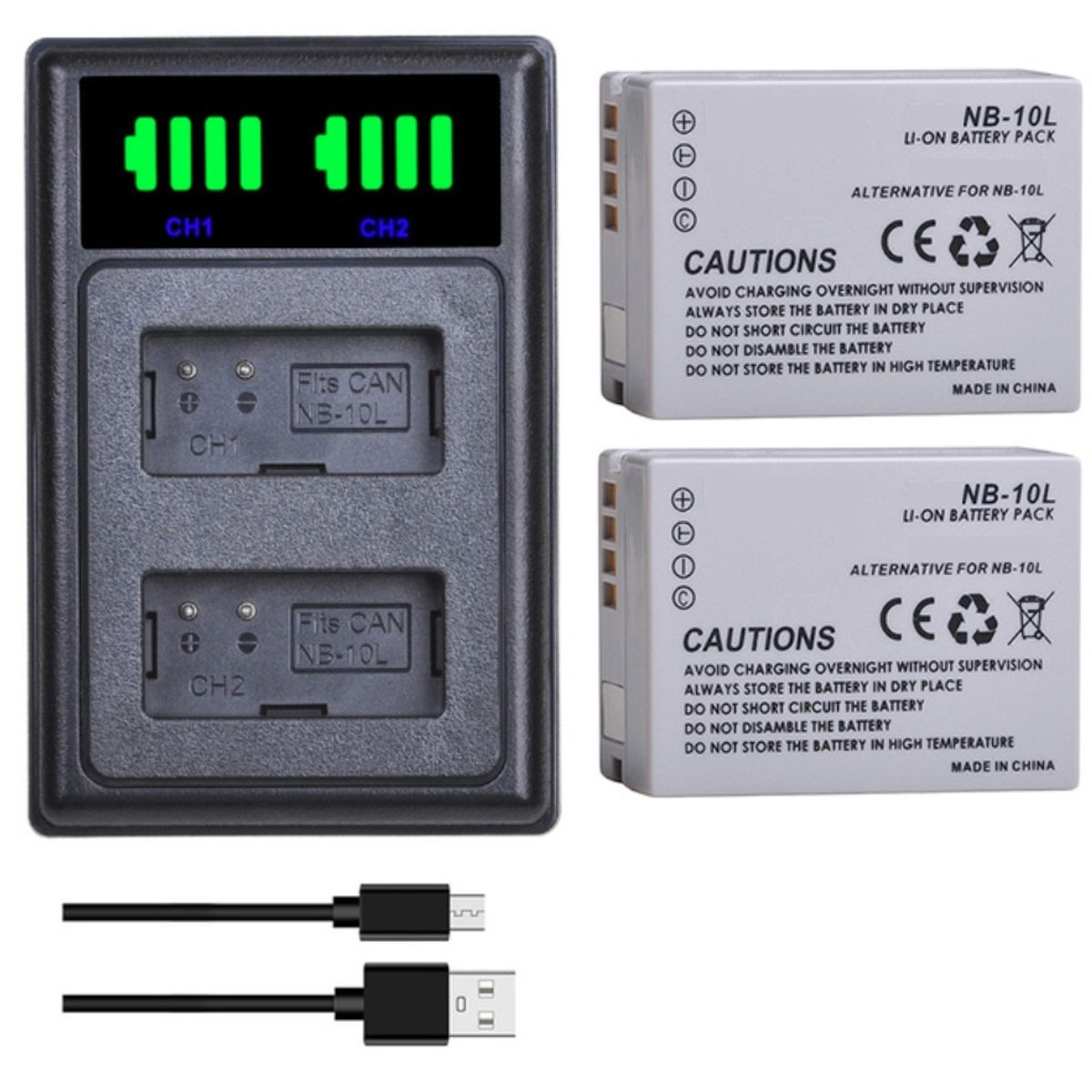 GENERICO - 2 BATERÍAS NB-10L + CARGADOR DOBLE CB-2LCE ALTERNATIVO CANON