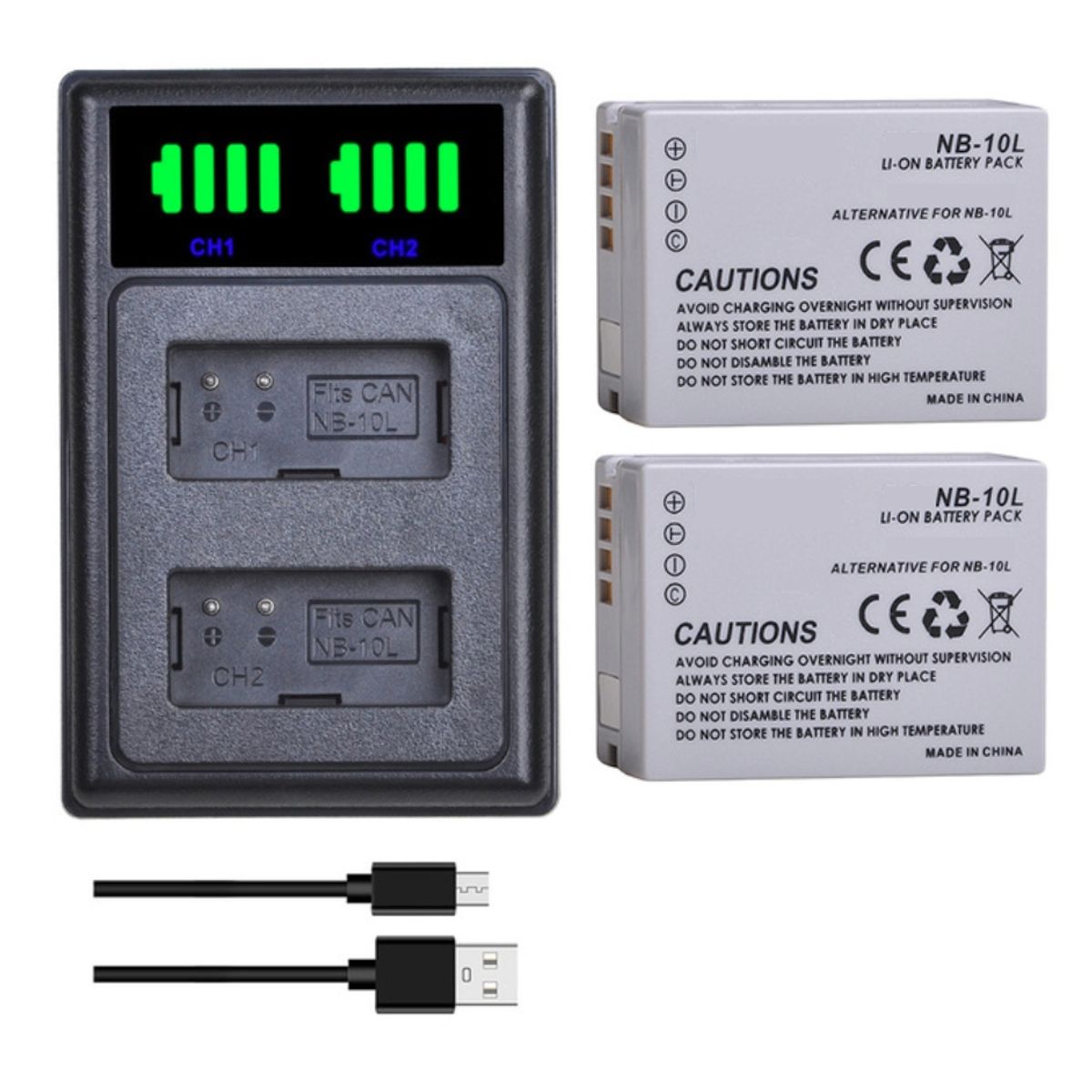 GENERICO - 2 BATERÍAS NB-10L + CARGADOR DOBLE CB-2LCE ALTERNATIVO CANON