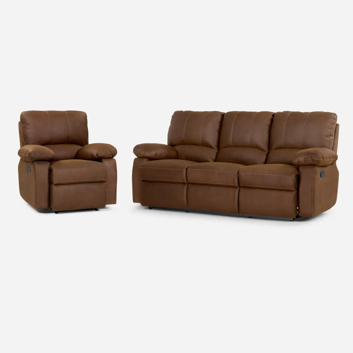 ROSEN - Set Sofá Reclinable 3 Cuerpos + Bergere Archie Tela Café