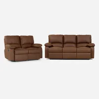 Set Sofás Reclinable 2 y 3 Cuerpos Archie Tela Café