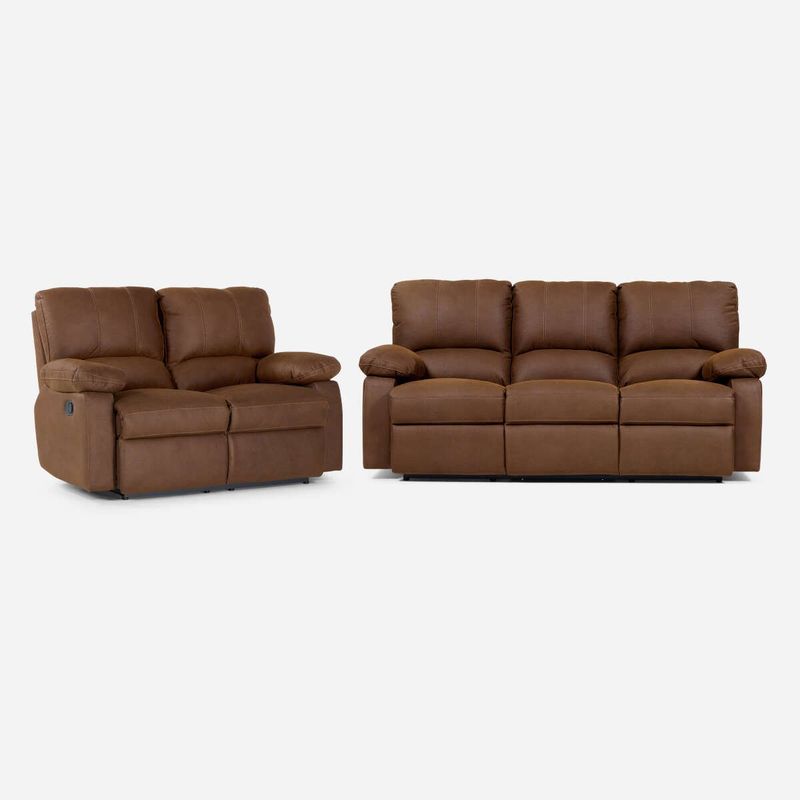 ROSEN - Set Sofás Reclinable 2 y 3 Cuerpos Archie Tela Café
