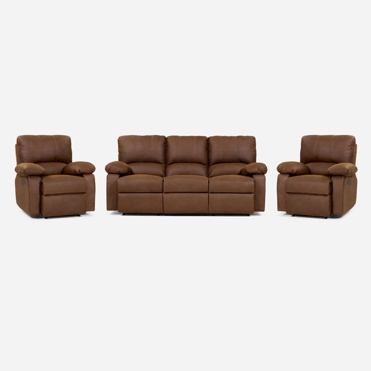 ROSEN - Set Sofá Reclinable 3 Cuerpos + 2 Bergere Archie Tela Café