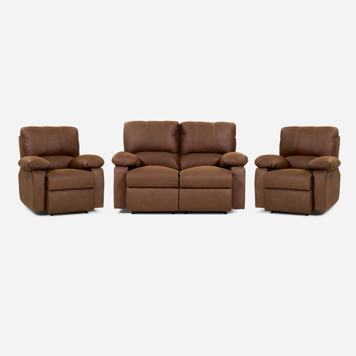 ROSEN - Set Sofá Reclinable 2 Cuerpos + 2 Bergere Archie Tela Café