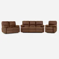 Set Sofás Reclinable 2 y 3 Cuerpos +Bergere Archie Tela Café