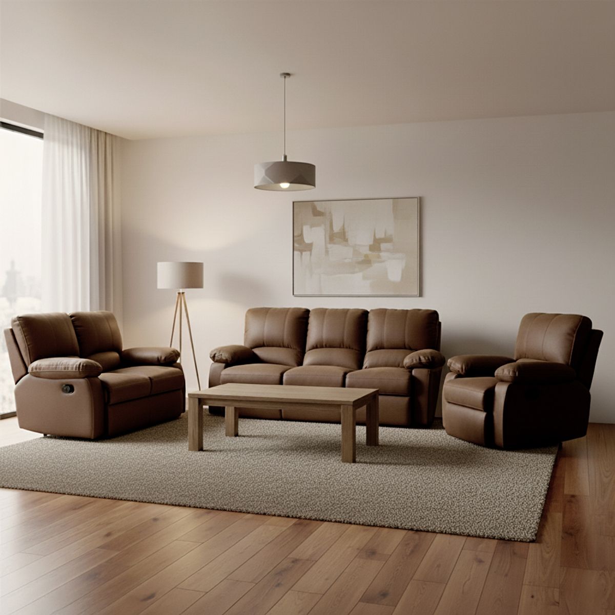 ROSEN - Set Sofás Reclinable 2 y 3 Cuerpos +Bergere Archie Tela Café