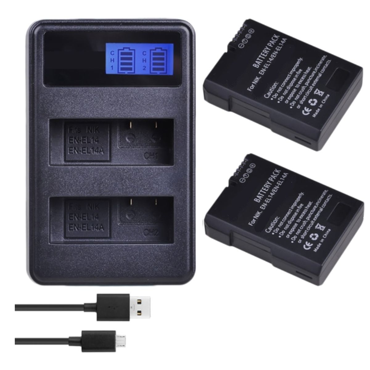 GENERICO - 2 BATERÍAS EN-EL14 + CARGADOR DOBLE MH-24 ALTERNATIVO NIKON
