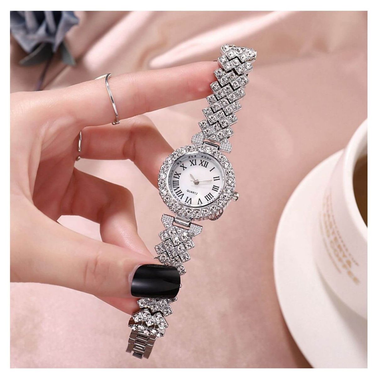 GENERICO - Reloj y pulsera elegante de moda con diamantes imitación para mujer