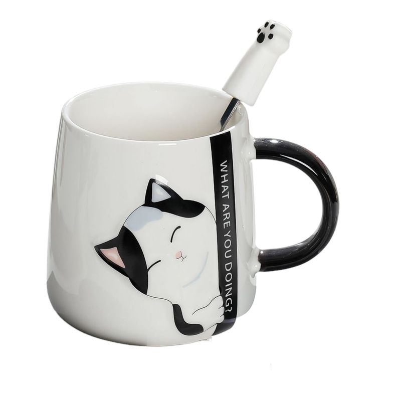 GENERICO - Tazón Mug Con Diseños De Gatos Incluye Tapa Y Cuchara