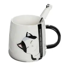 GENERICO - Tazón Mug Con Diseños De Gatos Incluye Tapa Y Cuchara