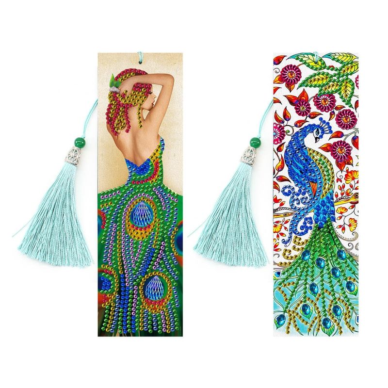 ARTE CONSENTIDO - PINTURA CON DIAMANTES 2 MARCADORES DE LIBRO PAVO REAL MUJER